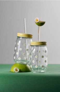 Набір кухлів із трубочками з ромашковим мотивом 2 pack - різнобарвний