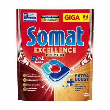 Таблетки для мытья посуды в посудомоечной машине Somat Excellence Premium 5 In 1 Caps, 54 шт Таблетки для мытья посуды в посудомоечной машине Somat Excellence Premium 5 In 1 Caps, 54 шт