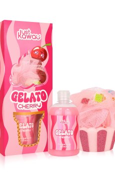 Подарочный набор Just Kawaii Gelato Cherry (гель для душа, 500 мл + мочалка, 1 шт)
