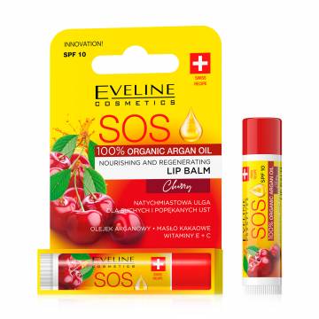 Восстанавливающий бальзам для губ Eveline Cosmetics Argan Oil Sos SPF 10, Вишня, 4.2 г Восстанавливающий бальзам для губ Eveline Cosmetics Argan Oil Sos SPF 10, Вишня, 4.2 г