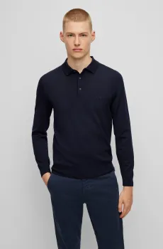Мужское темно-синее шерстяное поло Синий S BOSS 50476357;404