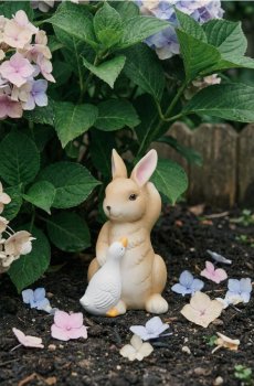 Садова декорація у формі кролика з гускою - бежевий