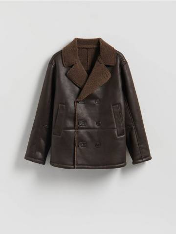 Reserved - Куртка шерпа з коміром - темно коричневий - 7143H-89X