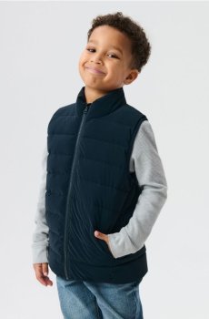 Квітований пuffer жилет з капюшоном - темно-синій