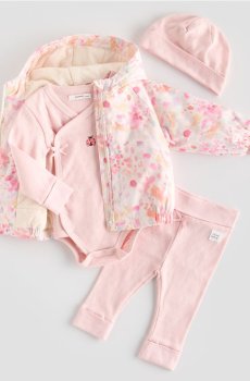 Reserved - Бавовняний комплект із шапкою - пастельний рожевий - 688IM-03X