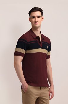 U.S. Polo Assn. Men Striped Polo Collar Cotton Slim Fit T-shirt