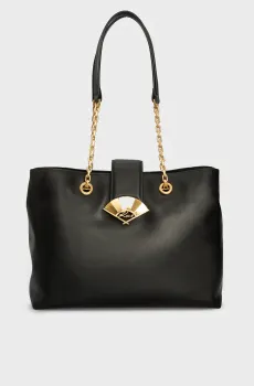 Женская черная кожаная сумка k signature fan lg tote Черный ONESIZE Karl Lagerfeld 241W3044