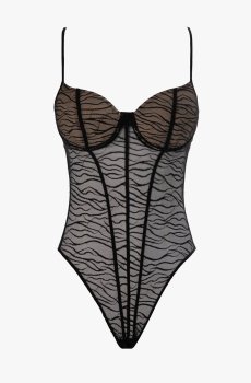 Чорний боді зі стрейч-сітки на тонких бретелях
