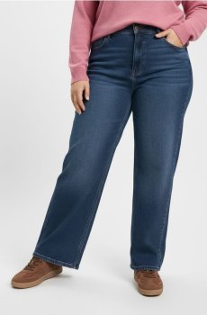 Wide leg джинси з ефектом прання Plus size - темно-синій