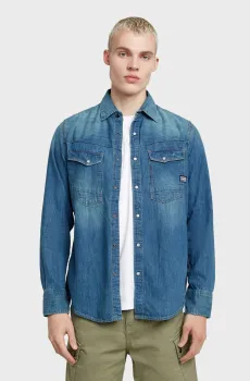 Мужская синяя джинсовая рубашка Dakota Синий L G-Star RAW D23616,D252