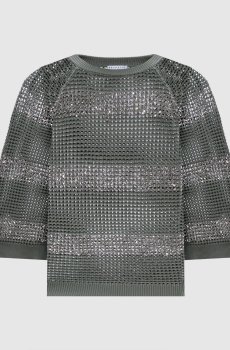Зеленый ажурный джемпер с пайетками