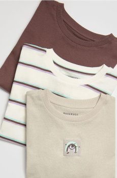 Reserved - Бавовняна футболка, набір з 3 - кремовий - 910HR-01X