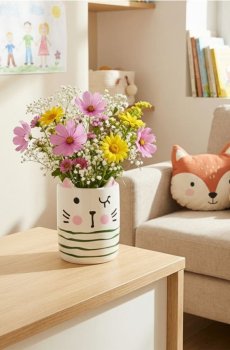 Квітковий горщик з мотивом кота - різнобарвний