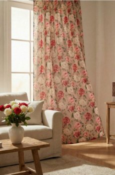 Велюрова штора з квітковим мотивом - кремовий