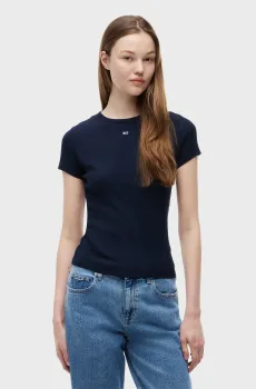 Женская темно-синяя футболка TJW SLIM ESSENTIAL RIB SS EXT Синий XXS Tommy Jeans DW0DW17383