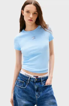 Женская голубая футболка TJW SLIM BADGE RIB Голубой S Tommy Jeans DW0DW17881