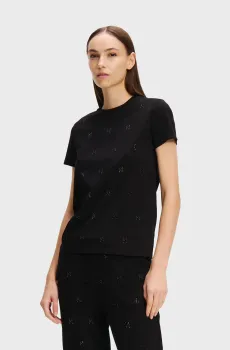 Женская черная футболка с узором KL RHINESTONE T-SHIRT Черный L Karl Lagerfeld 246W1719