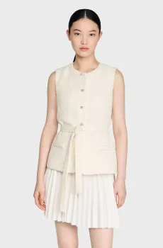 Женское белое твидовое платье Белый 40 Sandro SFPRO04669_Ecru