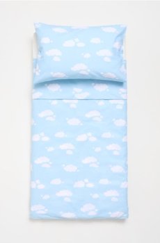 Комплект бавовняної постільної білизни з мотивом хмар - блакитний