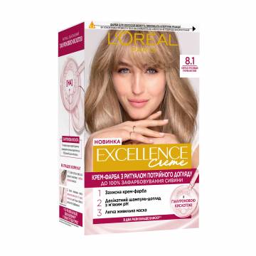 Крем-краска для волос LOreal Paris Excellence Creme с тройным уходом, 8.1 Светло-русый пепельный, 192 мл Крем-краска для волос LOreal Paris Excellence Creme с тройным уходом, 8.1 Светло-русый пепельный, 192 мл