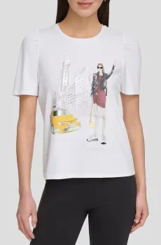 Женская белая футболка Белый S DKNY P3MHIOQX