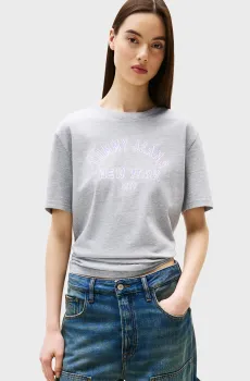 Женская светло-серая футболка RLX VARSITY OVERDYE Серый S Tommy Jeans DW0DW21399