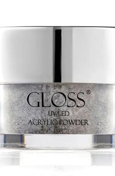 Акриловая пудра для ногтей Gloss UV/LED Acrylic Powder 032 Темно-серый с голографическими и черными блестками, 15 г