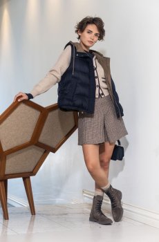 Шорты из шерсти в узор гусиная лапка с люрексом