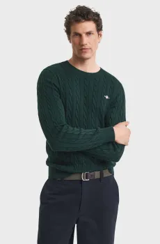 Мужской темно-зеленый джемпер COTTON CABLE C-NECK Зеленый L Gant 8050601