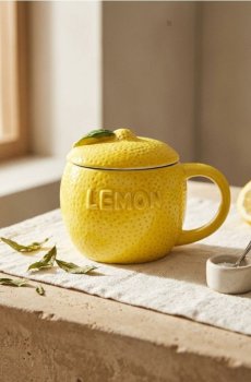 Чашка з мотивом лимона з кришкою - жовтий