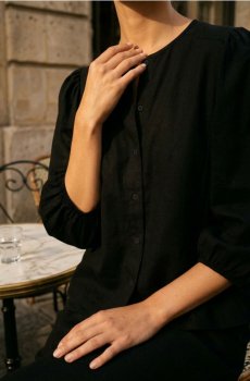 Блуза-сорочка з рукавами-буфами з віскозою - чорний