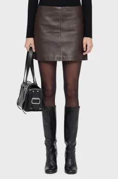 Женская темно-коричневая кожаная юбка RENAI Коричневый 10 AllSaints W020RB