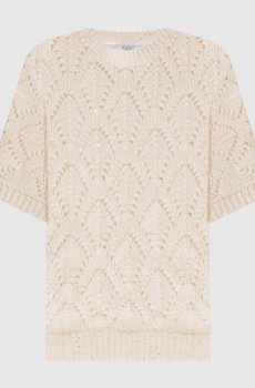 Бежевый ажурный топ с пайетками