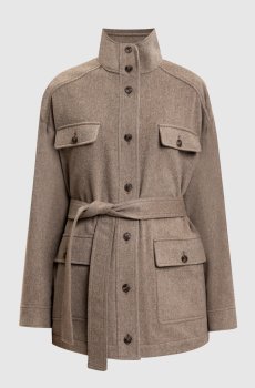 Бежевая куртка из кашемира с поясом