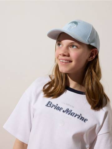 Reserved - Бавовняна футболка з вишивкою - кремовий - 935EK-01X