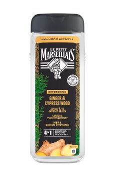 Мужской гель для душа 4 в 1 Le Petit Marseillais Body, Hair, Face & Beard Shower Gel Имбирь и кипарис, 400 мл