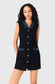 Женское темно-синее твидовое платье Синий 38 MAJE MFPRO04585_Navy