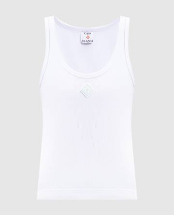 Белый топ в рубчик с логотипом логотип