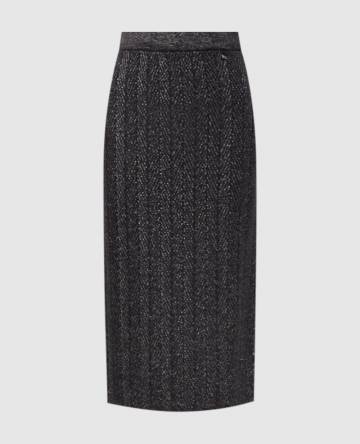 Серая юбка миди с шерстью в узор