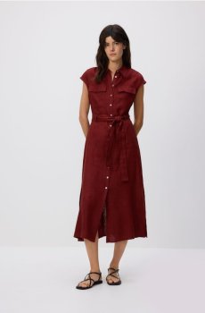 Reserved - Льняна сукня-сорочка - коричневий - 5179V-88X