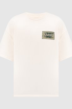 Бежевая футболка с брендовым принтом