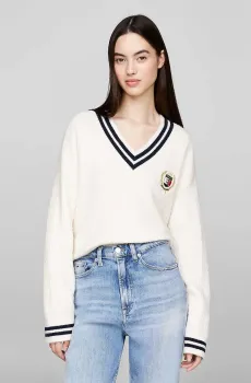 Женский белый пуловер TJW VNCK CREST CABLE SWEATER EXT Белый S Tommy Jeans DW0DW19685