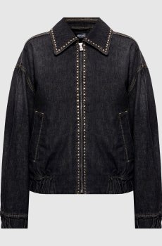 Черная джинсовая куртка с кристаллами