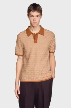 Мужское бежевое поло с узором Бежевый M Sandro SHPTR00667_Camel