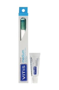 Набор для ухода за полостью рта Dentaid Vitis (щетка, средняя, зеленая, 1 шт + паста Whitening, 15 мл)
