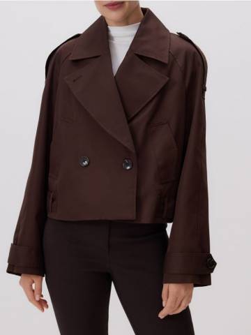 Reserved - Короткий тренчкот з бавовною - темно коричневий - UB877-89X