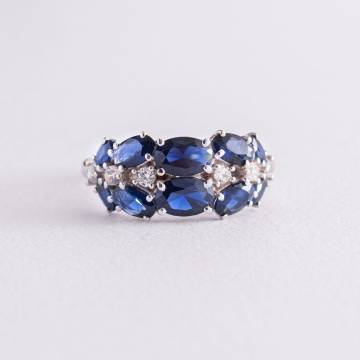 Серебряное кольцо с синтетическими сапфирами и фианитами 1370/1р-NSPH Серебряное кольцо с синтетическими сапфирами и фианитами 1370/1р-NSPH