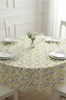 Кругла скатертина з мотивом лимонів - бурштиновий