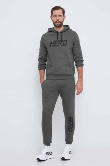 Хлопковая кофта Rossignol HERO мужская цвет серый с капюшоном с принтом Хлопковая кофта Rossignol HERO мужская цвет серый с капюшоном с принтом