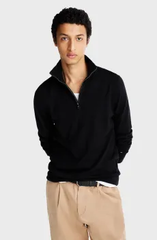 Мужская черная шерстяная кофта DC FINE GAUGE MERINO ZIP MOCK Черный S Tommy Hilfiger MW0MW36542